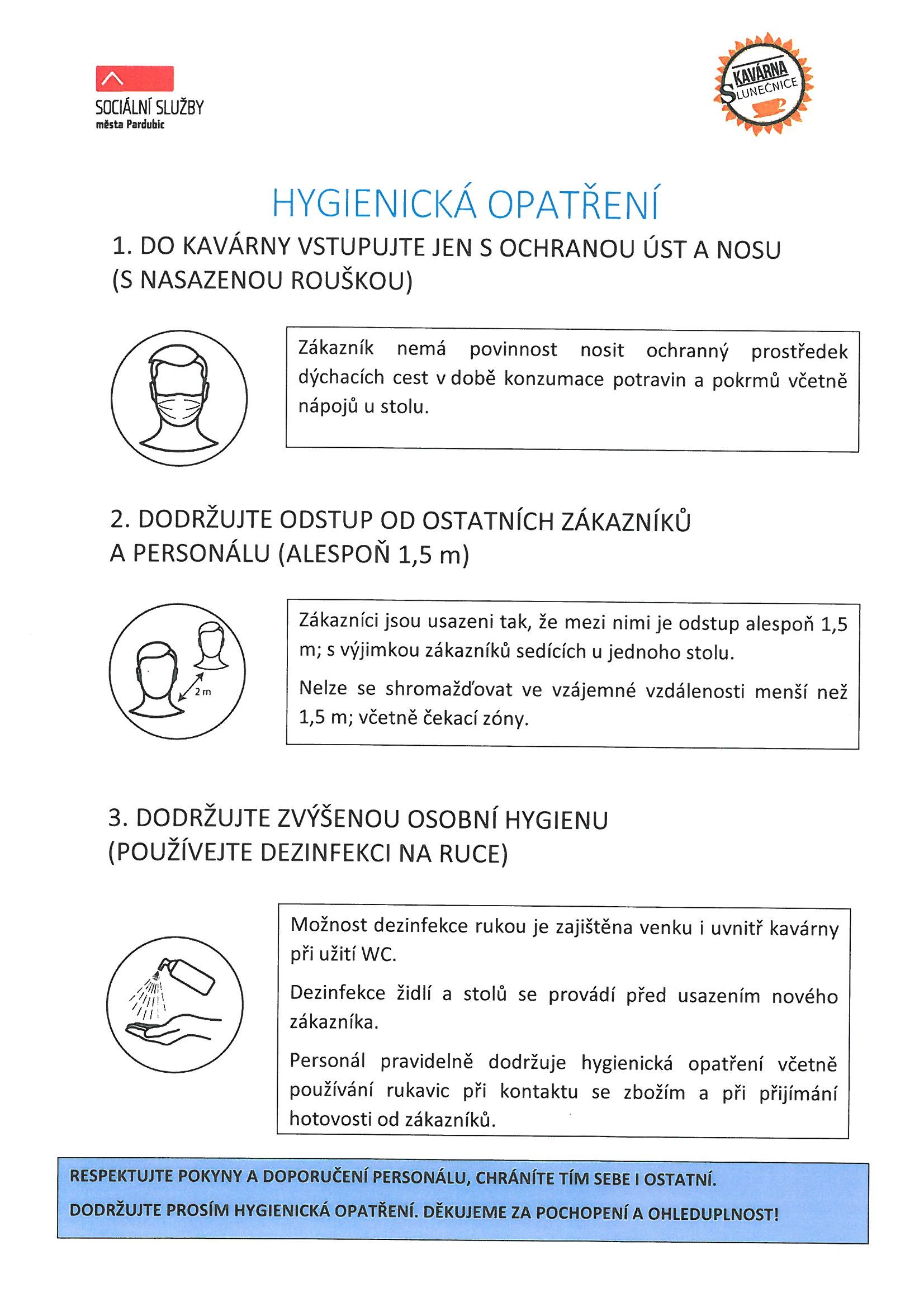 Hygienická opatření v kavárně Slunečnice
